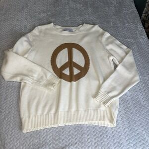 Ring Street Womens Sweater‎ L Peace Symbol Knit Festive Hobo Soft Retro